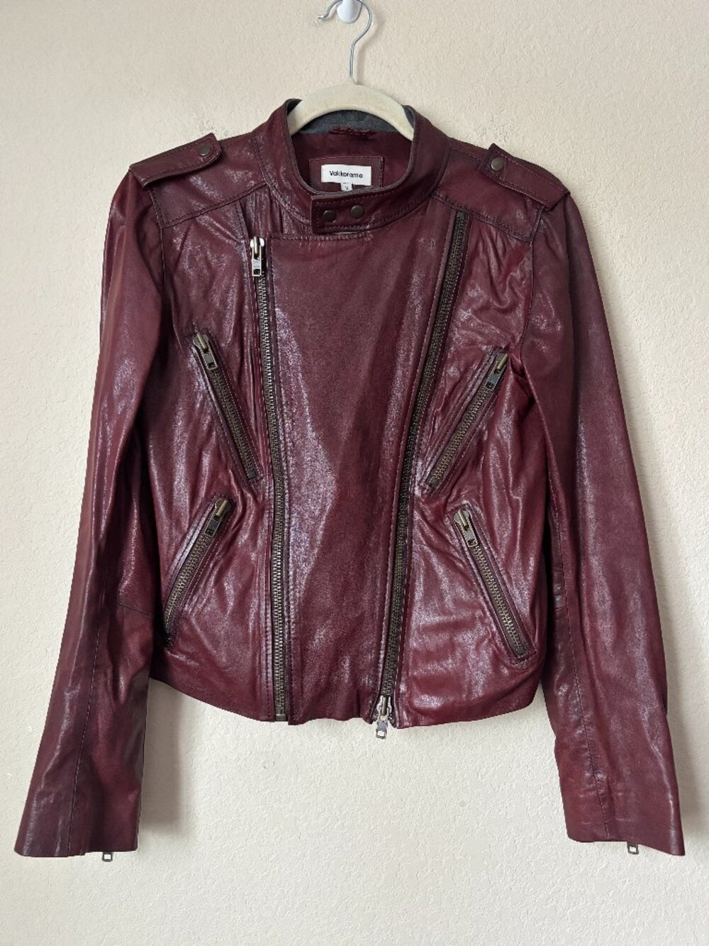 Lambskin Leather Vakkorama Moto Zip Front Maroon Jacket